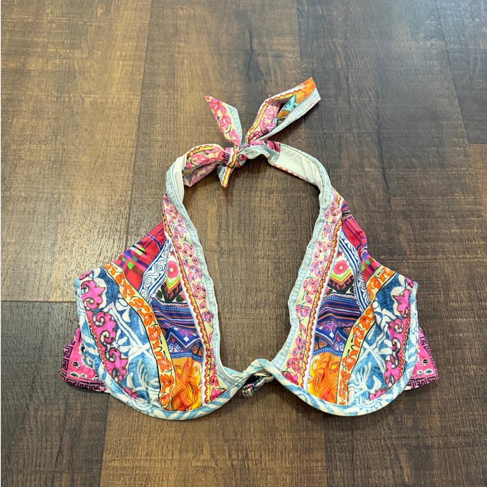 Camilla Swim Bikini Top Halter Underwire Floral Paisley Print Size Small